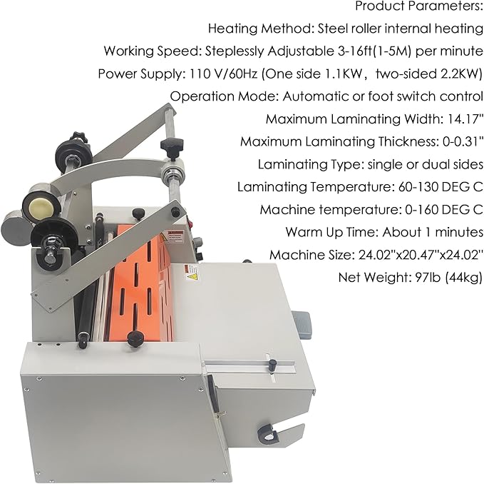 WYDDDARY 14.17"/360MM Electric Steel Roller Thermal Laminator - Image 3