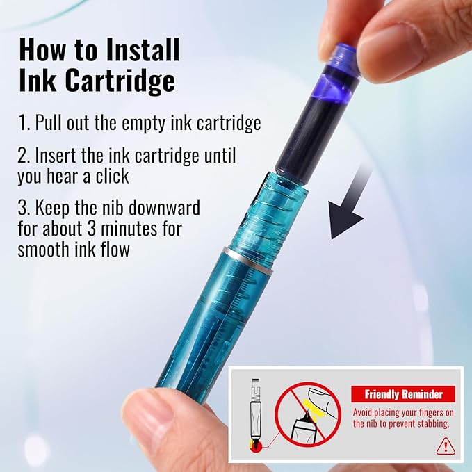 WRITECH Clictek Fountain Pen Set: Retractable Style Blue Ink Medium Nib - Image 2
