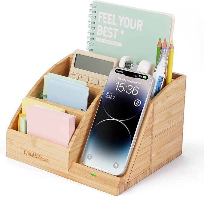 Bamboo Pen Holder for Desk & Nightstand Organizer by wirelessfuturecharger