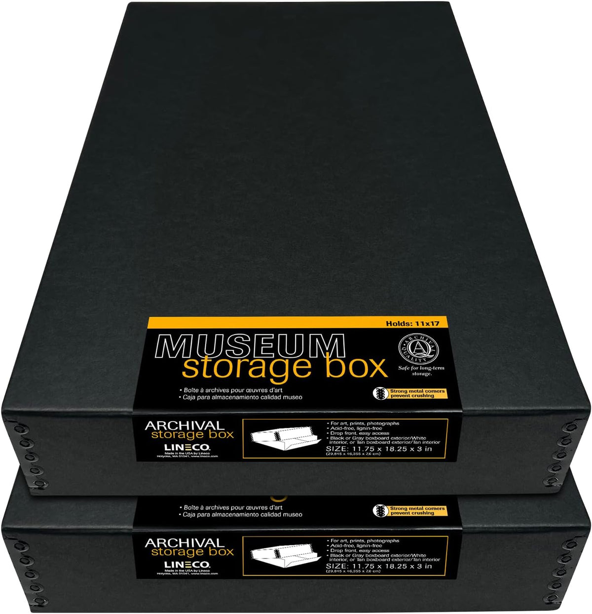 Lineco Museum Archival Storage Box, 11.75x18.25x3 in. Drop Front Design.