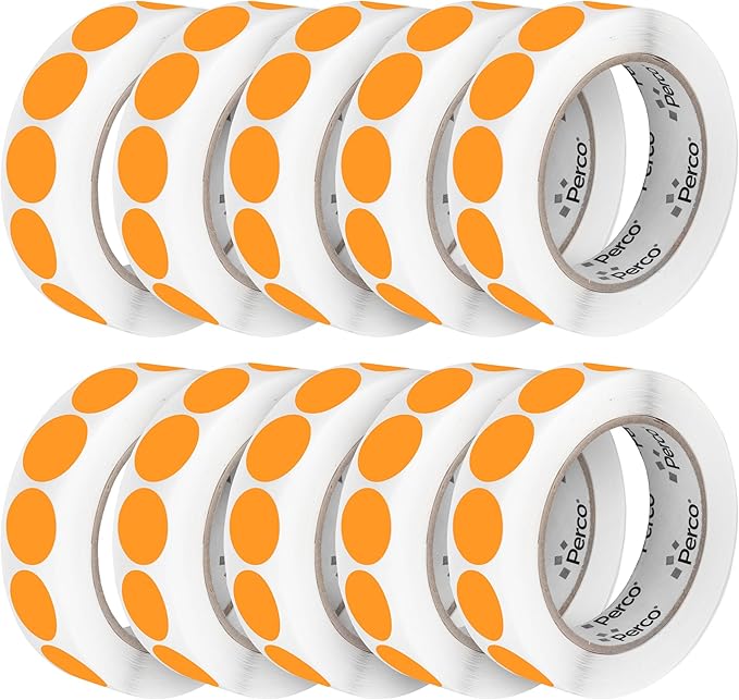 Perco Fluorescent Orange 1-Inch Perforated Circle Dot Sticker Labels—10 Rolls by Perco