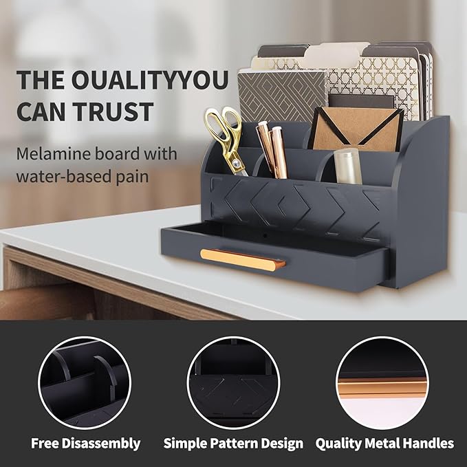 ZALIOJI Wooden Desk Organizer Mail Organizer Countertop, Desktop Organizer Mail - Image 2