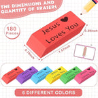 Yaomiao 180 Pcs Bulk Erasers for Kids Pencil Beveled Erasers Colorful Christian - Image 2