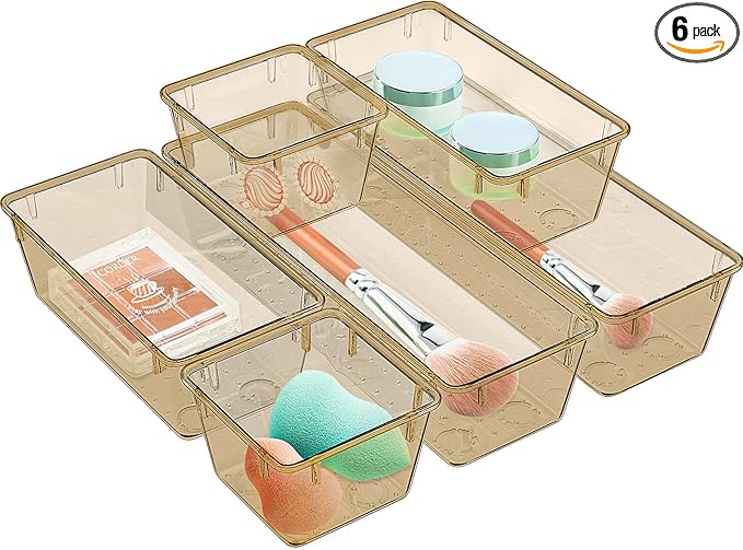 WOWBOX 6 Pack Clear Drawer Organizer Set, Acrylic Drawer Storage Trays by WOWBOX