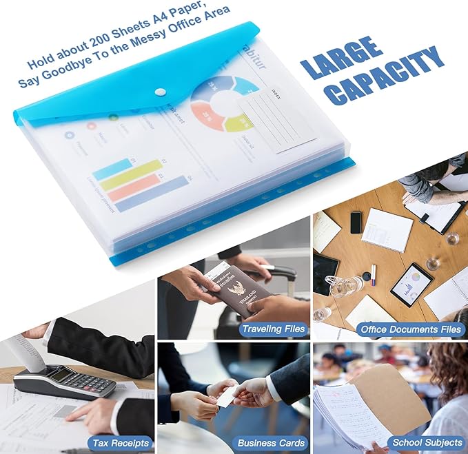 Binder Pocket Organizer Folders, 12 Pack Expandable Files Bag Plastic Envelopes - Image 5