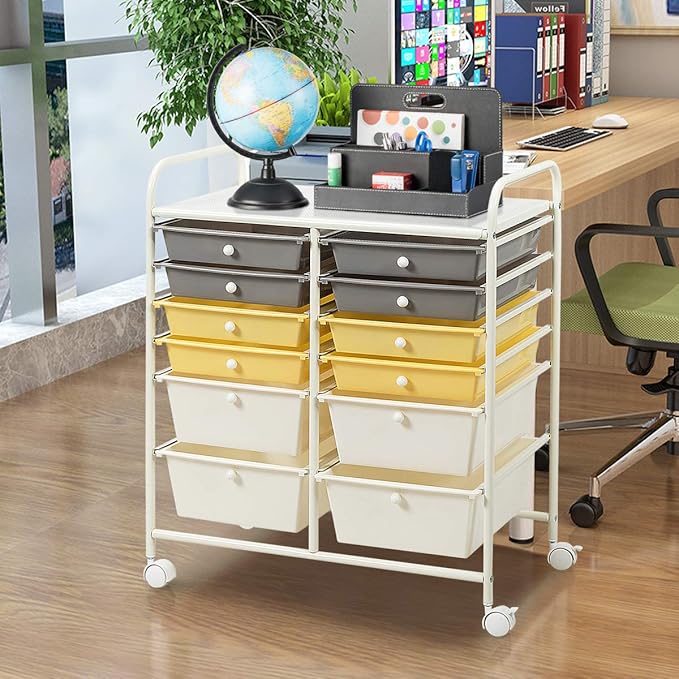 LDAILY 12 Drawer Rolling Storage Cart, Craft Cart Organizer on Wheels w/Metal - Image 9