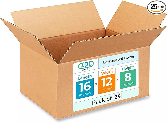 Medium Shipping & Moving Boxes 16"L x 12"W x 8"H by IDLPackaging