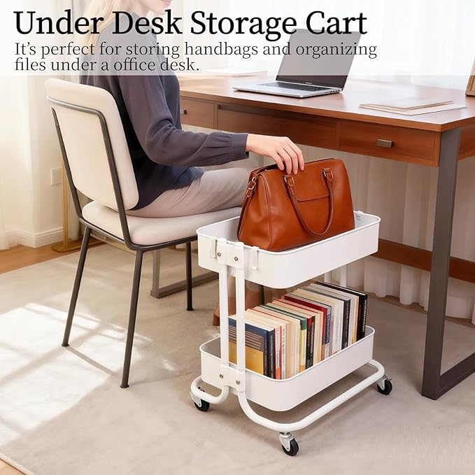 LiWNYRK 2 Tier Under Desk Storage Cart - Image 3