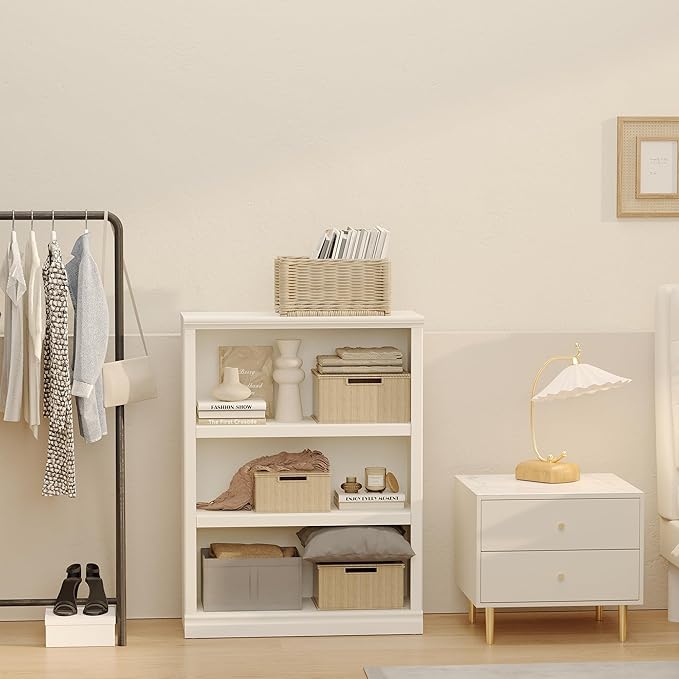 blini 3-Shelf Bookcase White Wooden Bookshelves 33in Wide Floor Standing - Image 6