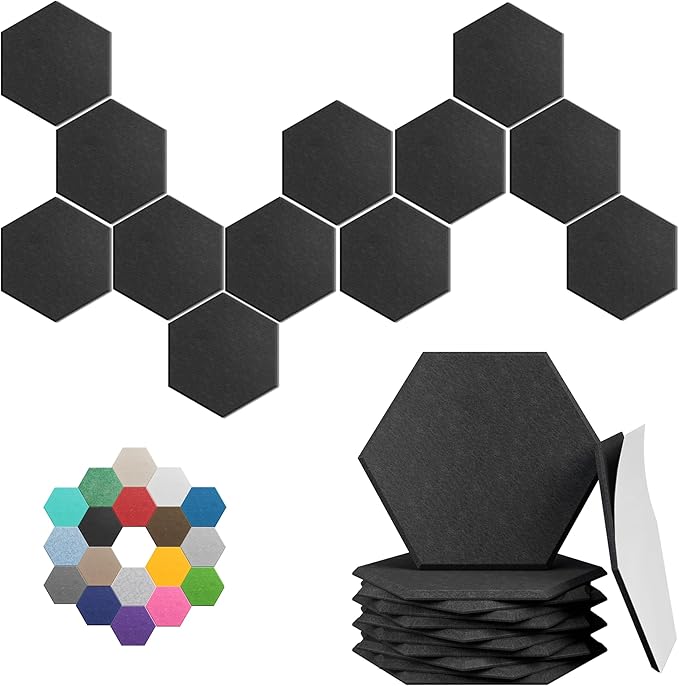Hexagonal Acoustic Panels-12 Pack High-Density Sound Absorbing Panels by UNECHOACOUSTIC