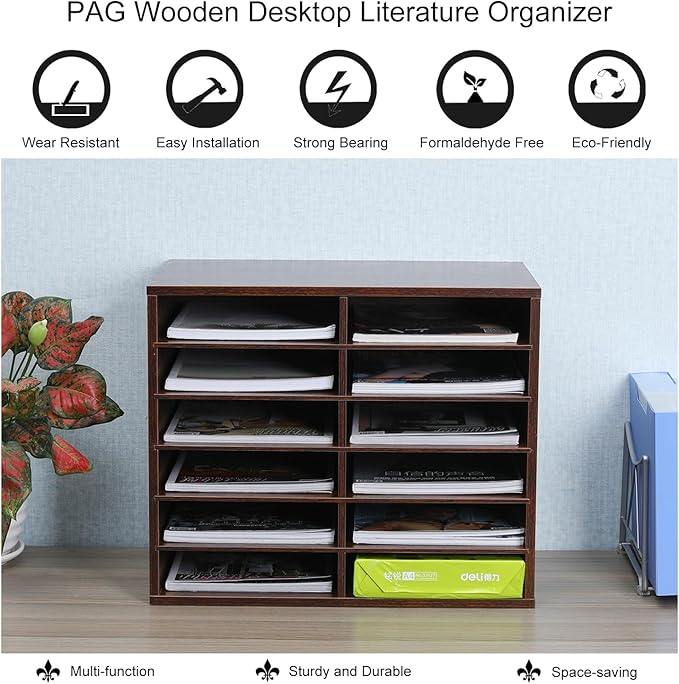 PAG Countertop Mail Sorter Organizer, Wooden Literature Organizer, Student - Image 6