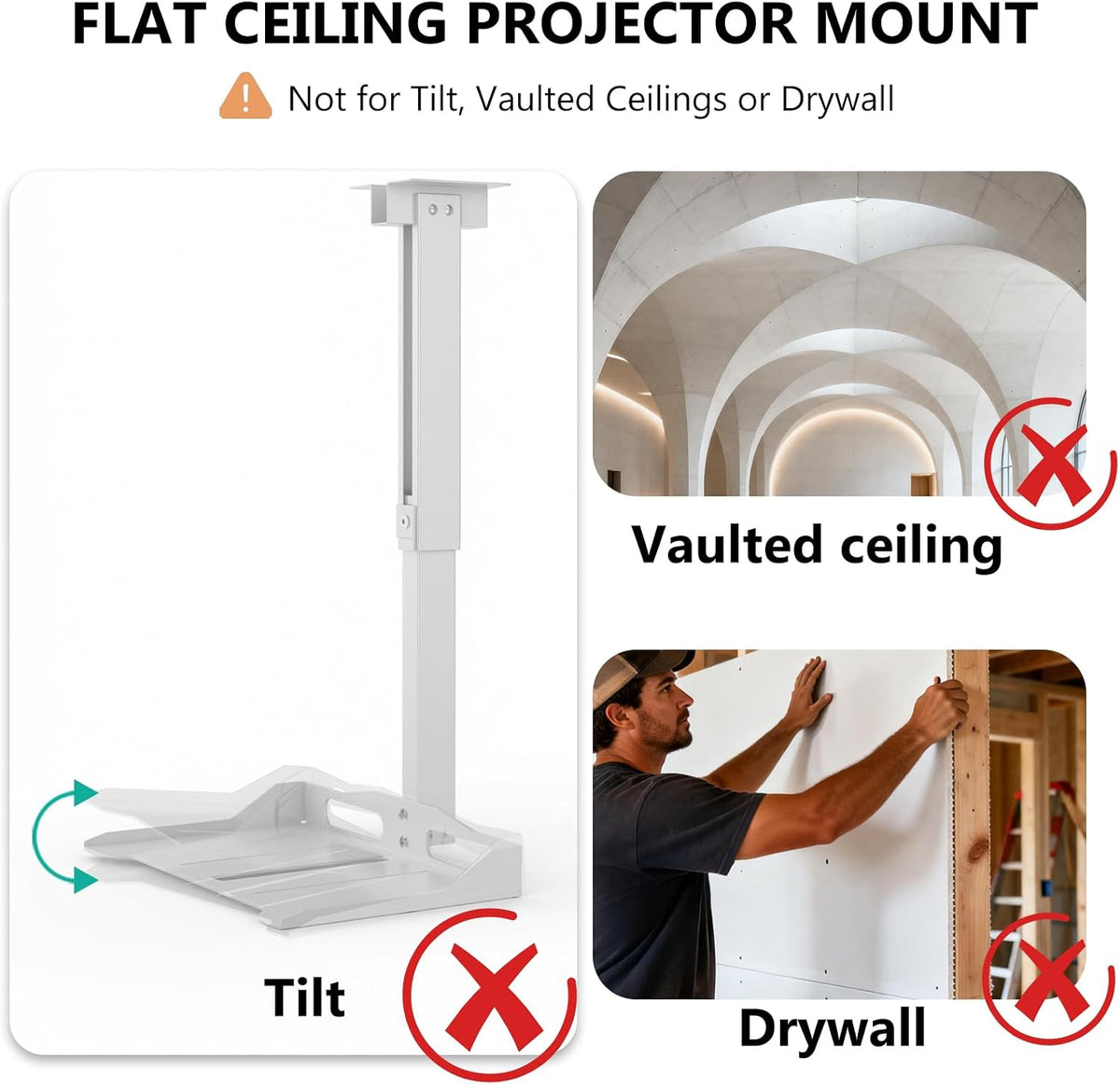 WALI Projector Ceiling Mount Tray, Height Adjustable Wall Mount Holder for Pr...