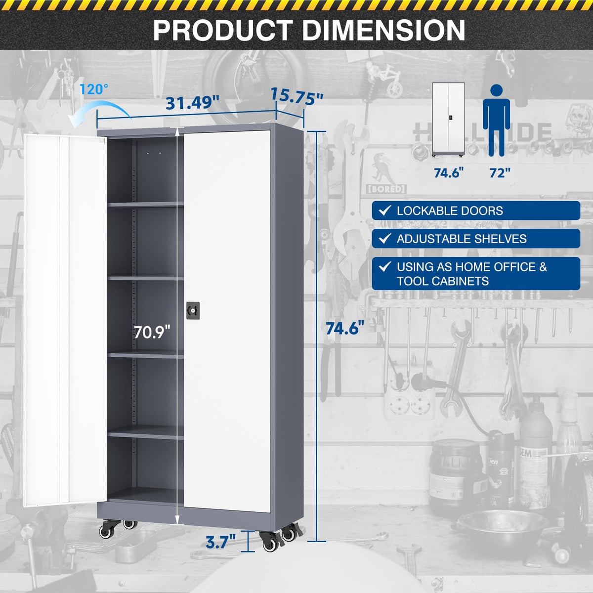 fesbos metal rolling storage cabinet-74.6” tall steel file, close-up detail