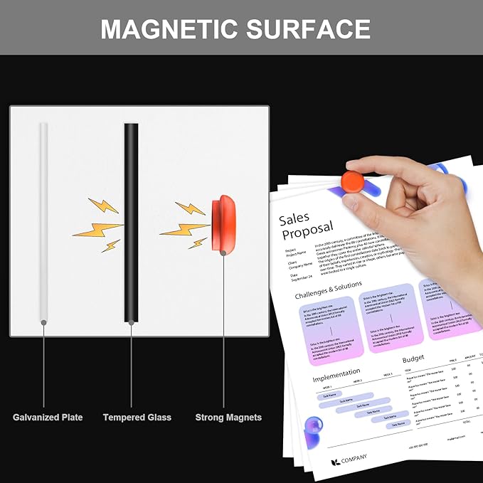 Large Black Glass Dry Erase Board, 96 x 48 Inches Magnetic Glass whiteboard - Image 5