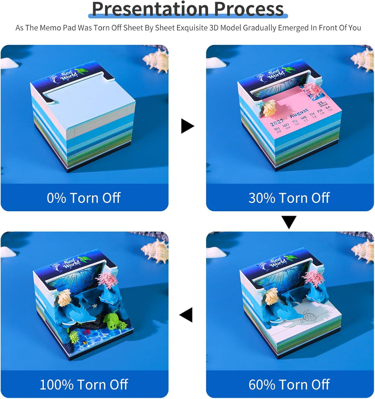 3D Time Piece Calendar, 2027 Desk Calendar With LED Light, 3d Tree Memo Pad C...