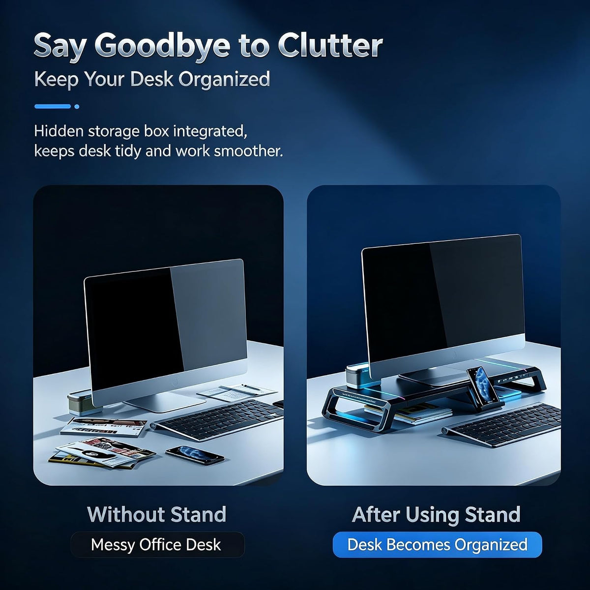Computer Monitor Stand Riser with Storage Drawer, USB Hub, RGB