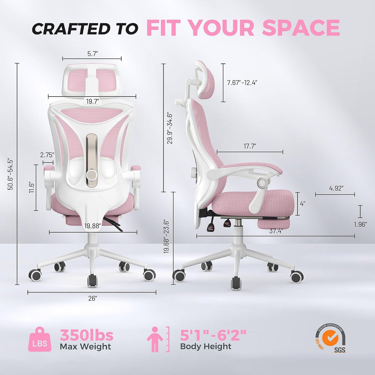 CYKOV Ergonomic Office Chair with Footrest, Reclining Mesh Back, 350 Lbs
