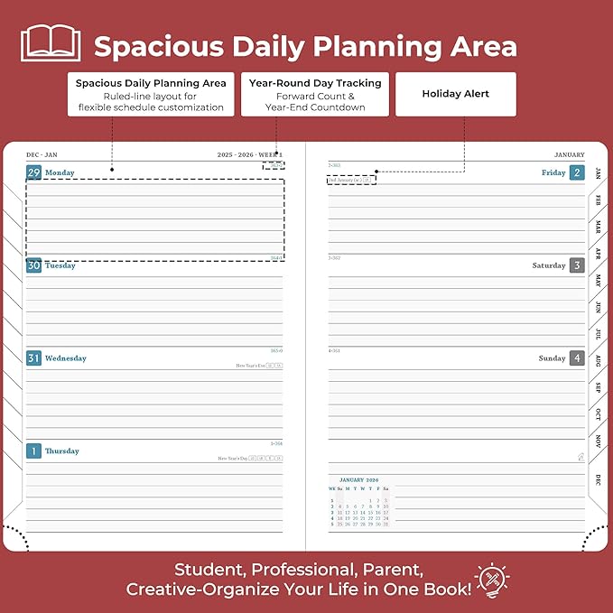 IN-LUXPRO Planner 2026 Daily Weekly and Monthly, 12 Months Spiral Bound - Image 3
