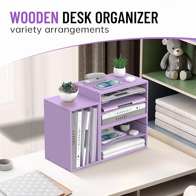 SHARKWOODS Wood Desk Organizer, 3 Tier Paper Tray Organizer - Image 3