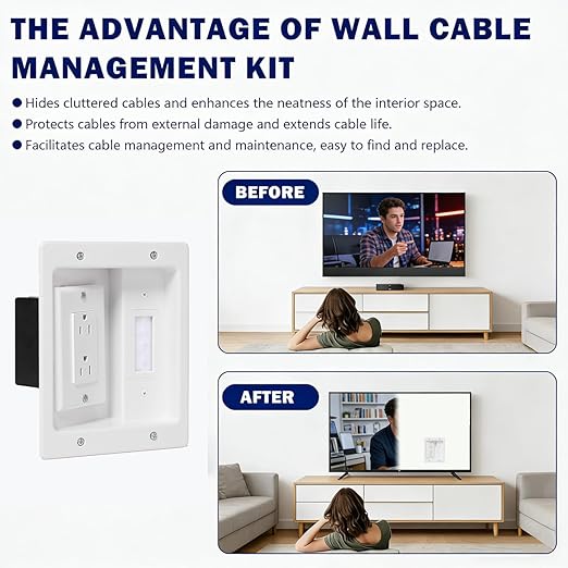Wall Cable Concealer Management Kit, Recessed Outlet Behind TV - Image 5