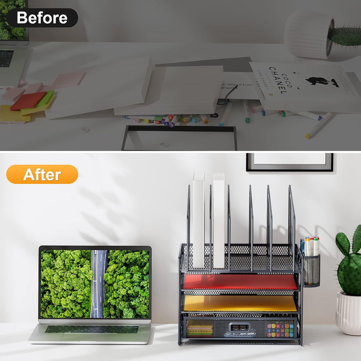 Marbrasse Desk Organizers, 4-Tier Mesh Desk File Organizer with 5 Vertical Fi...