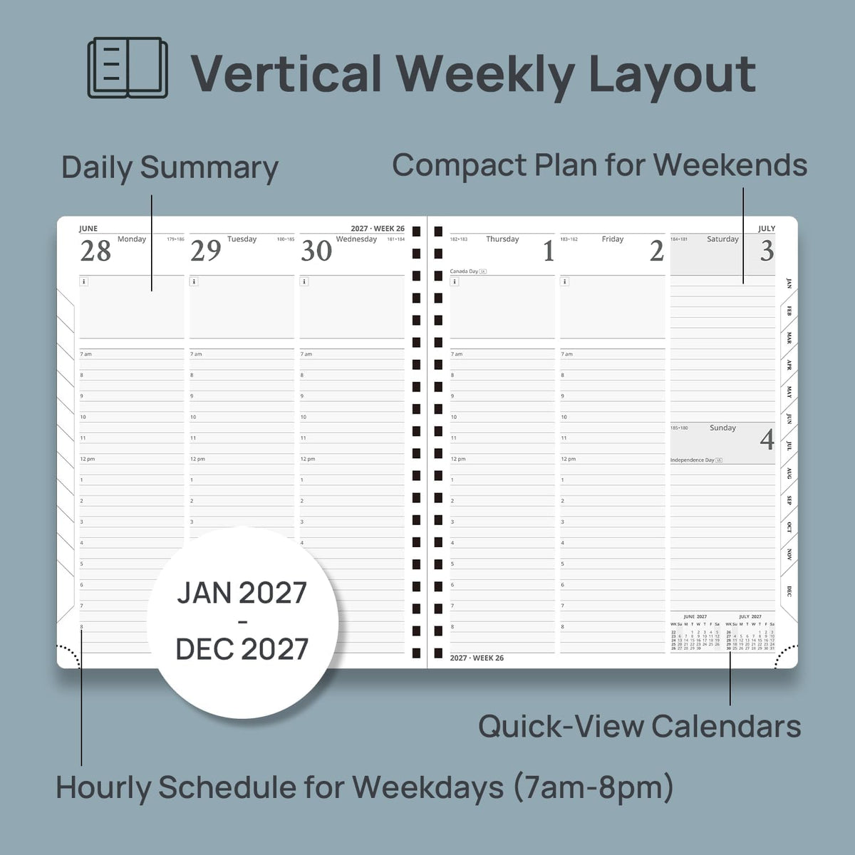 POPRUN 2027 Planner, 8.5'' x 10.5'', Weekly and Monthly Daily...