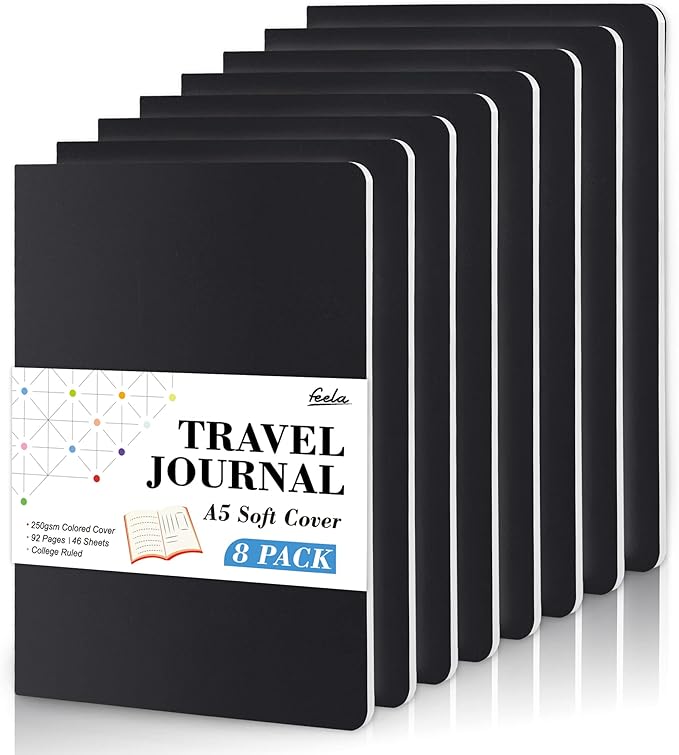 8 Pack Soft Cover Journal Bulk, Feela Notebooks College Ruled by feela
