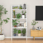 Homykic Ladder Shelf, 4-Tier Bamboo Ladder Bookshelf, 49.2” White Book Shelf - Image 5