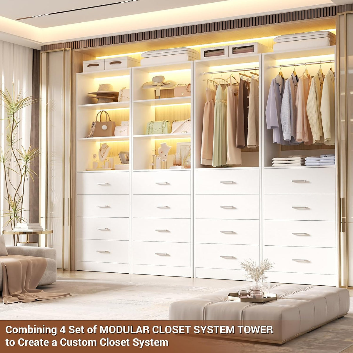 Aheaplus Closet Drawers System, 21.3" Wood Closet Organizer with 4 Drawers