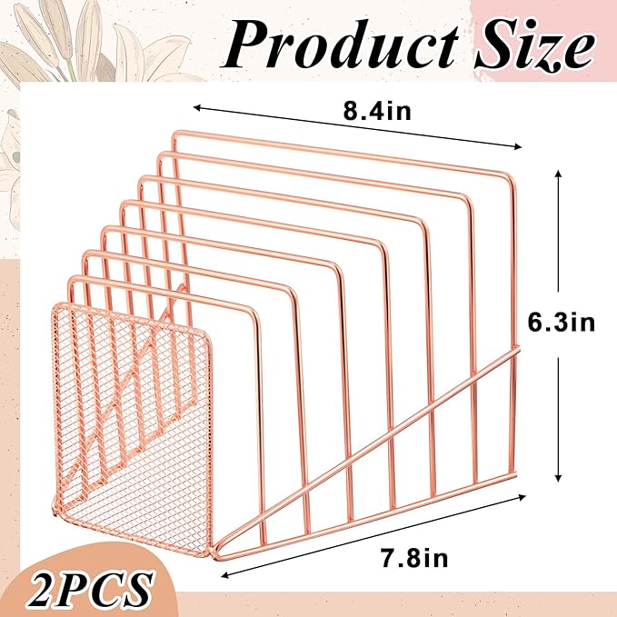 2 Pcs 7 Section Incline File Sorter Metal Wire Mesh File Rack - Image 3