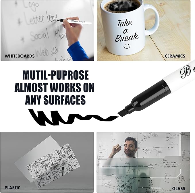 Buecs Black Dry Erase Markers, Chisel tip, Dry-Erase Boards, School Office - Image 4