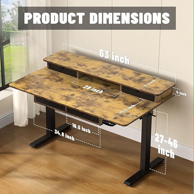 ExaDesk Electric Standing Desk, 63 * 30 Inches Adjustable Height - Image 3
