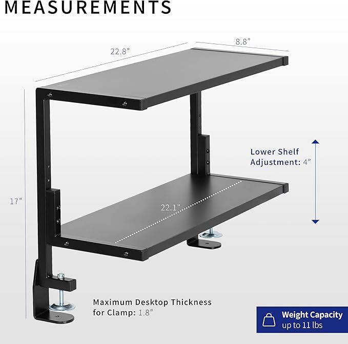 VIVO Clamp-on 24 inch Above or Below Desk 2-Tier Shelving Unit - Image 3