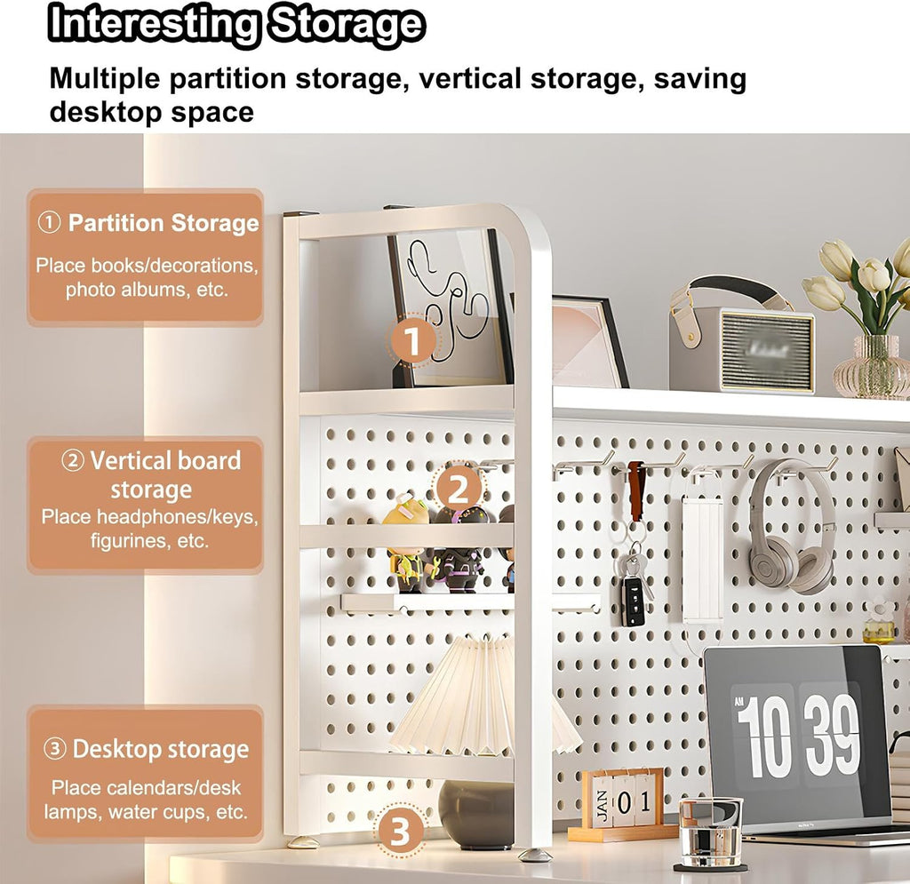College Dorm Desk Hutch, Metal Desk Hutch Dorm Desktop Bookcase, Dorm Room Desk Hutch, Metal Desk Shelf Bookcase with Grid Panel for Dorm Office HomeBlack-Small