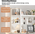 College Dorm Desk Hutch, Metal Desk Hutch Dorm Desktop Bookcase, Dorm Room Desk Hutch, Metal Desk Shelf Bookcase with Grid Panel for Dorm Office HomeBlack-Small