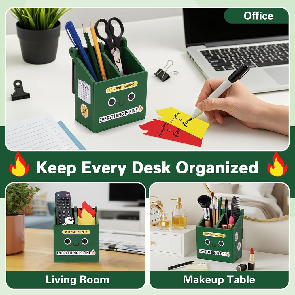 Dumpster Fire Pencil Holder with 100 PCS Flame Sticky Notes | Funny Dumpster Fire Desk Accessories, Office Decor and Gag Gifts for Men, Coworkers, Friends and Workspaces