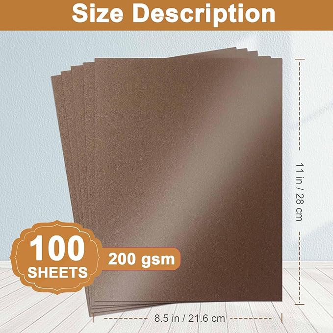 Silunkia 100 Sheets Coffee Shimmer Cardstock 8.5 x 11 Greeting Cards, - Image 2