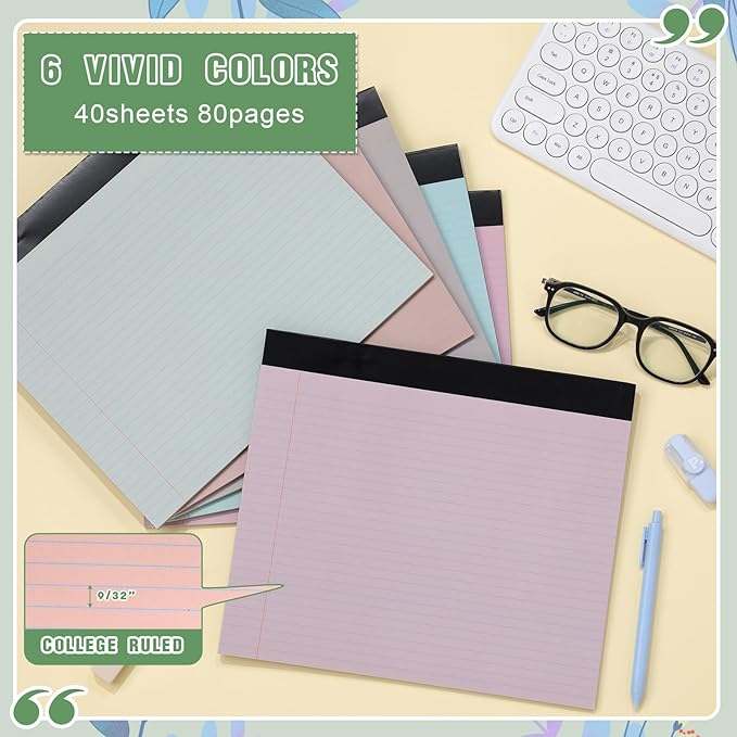 Lincia 6 Pcs 11" x 9.5" Legal Pads College Ruled Notepad Landscape Notebook - Image 3