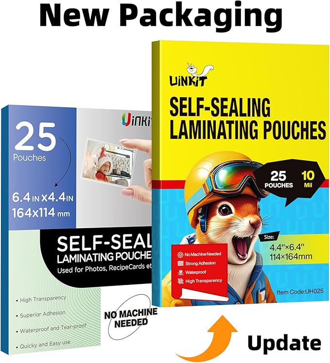 Uinkit 25Pack 4"x6" Self Seal Laminating Pouches, 10Mil Double-Sided - Image 2