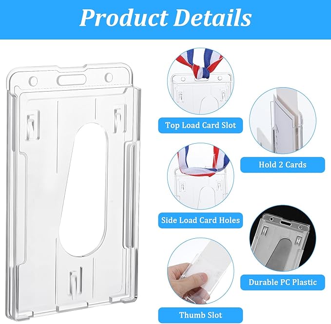 25 Pack Vertical 2-Card Badge Holder, Heavy Duty Hard Plastic ID Card Holder - Image 3