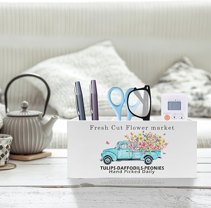 Exqcom Rustic Farmhouse Floral Truck Pen Pencil Holder, Farmhouse Office Decor - Image 2