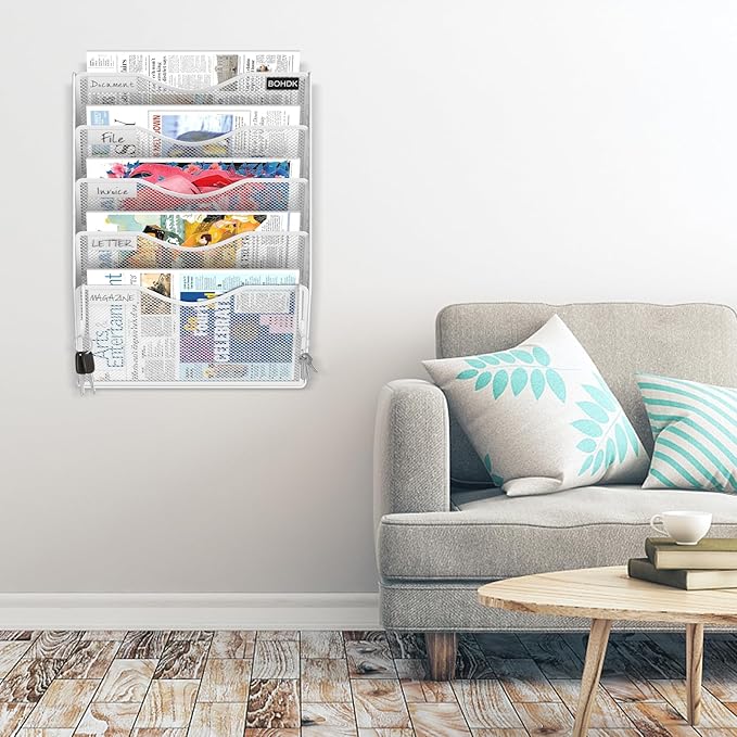 Wall File Organizer, 5 Tire Hanging File Folder Organizer, Vertical Mesh Metal - Image 2