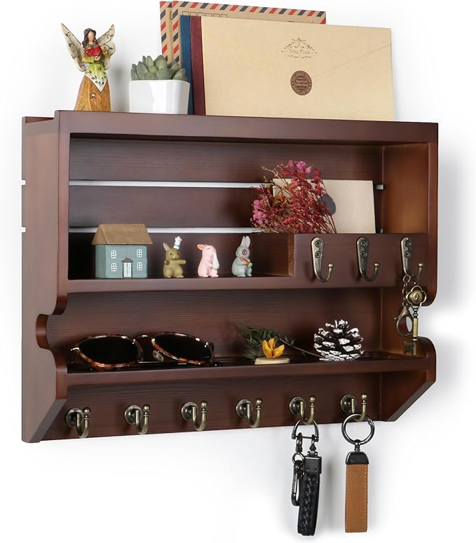 Mutsault Key Holder for Wall, Mail Organizer Wall Mounted, Luxury Walnut - Image 2