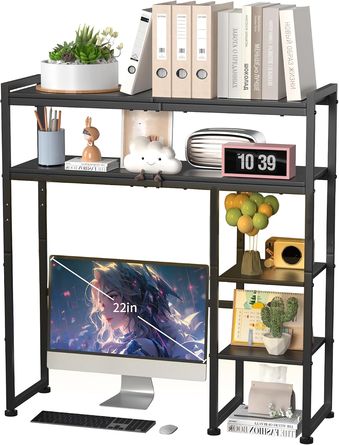 Aetheris Desktop Organizer Shelf, 30" Wooden Office Storage Rack, Displa...