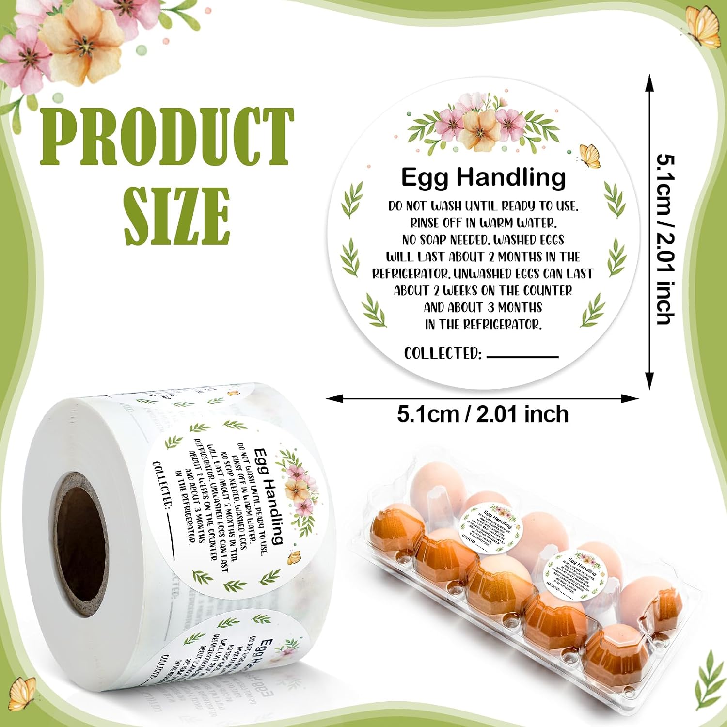 Fulmoon 2 Inch 500 Pcs Farmers Fresh Eggs Stickers Paper Market Egg Handling Stickers for Easter Unwashed Egg Labels Creative Easter Decoration Gifts (White)