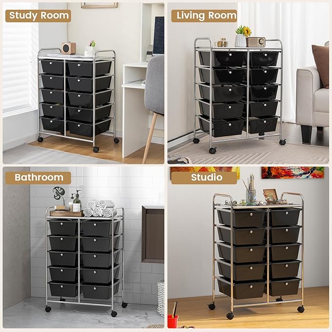HAPPYGRILL 10-Drawer Rolling Storage Cart, Storage Organizer Cart - Image 6
