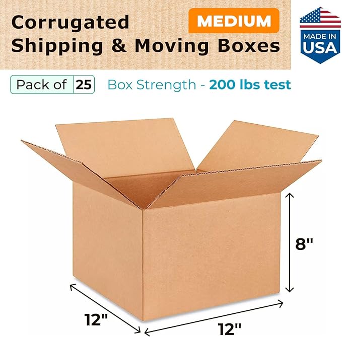 IDL Packaging - B-12128-25 Medium Corrugated Shipping Boxes 12"L x 12”W x 8"H - - Image 2