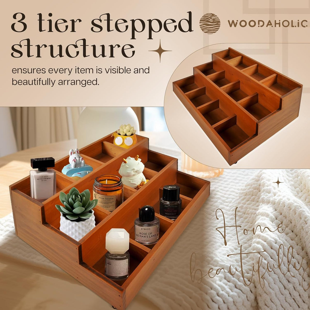 Wood 3-Tier Riser Stand Display Organizer – Versatile Tiered Desktop Shelf fo...