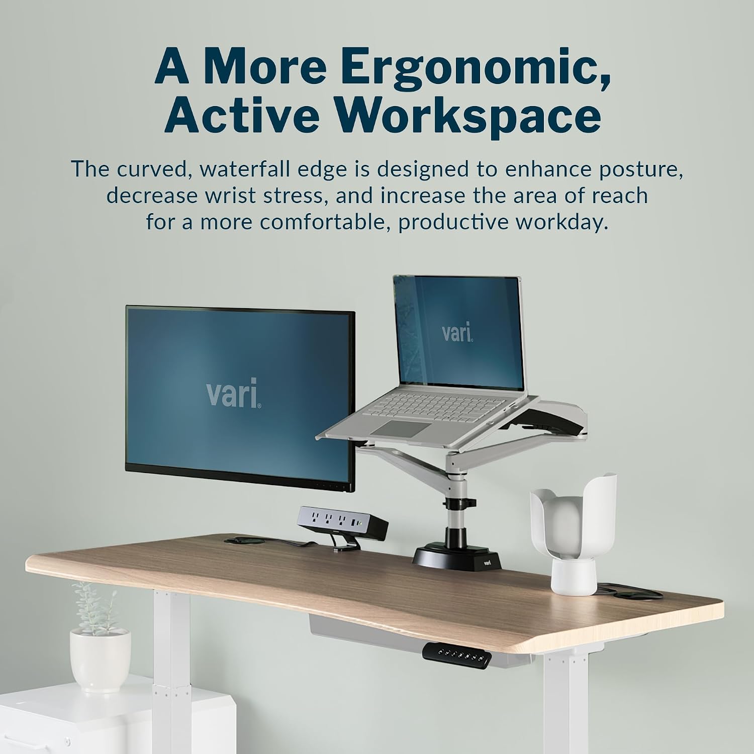 Vari Ergo Electric Standing Desk – 54x26 – Light Wood/White