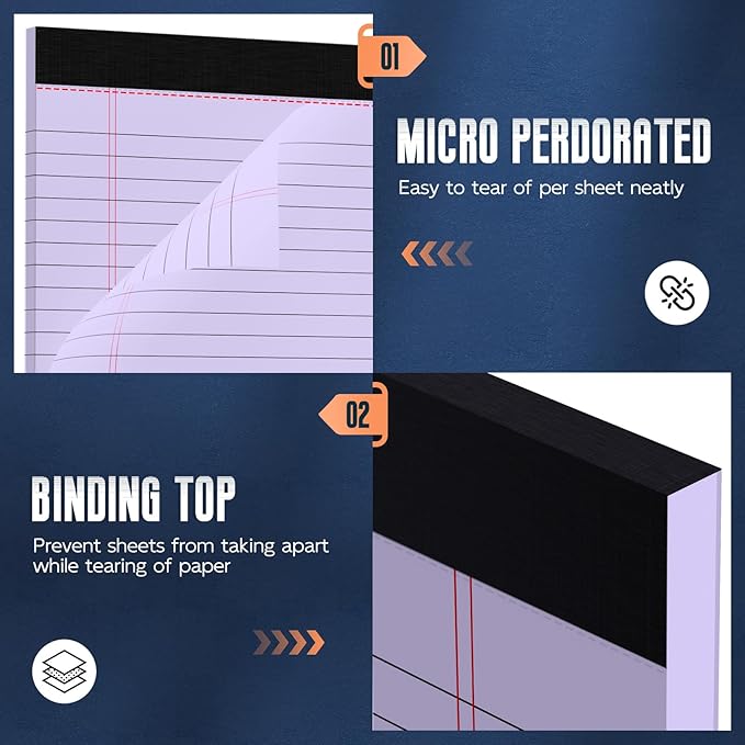 Purple Legal Pad 8.5 x 11 Wide Ruled Note Pads, 3 Pack Notepads 8.5 x 11 Lined - Image 4